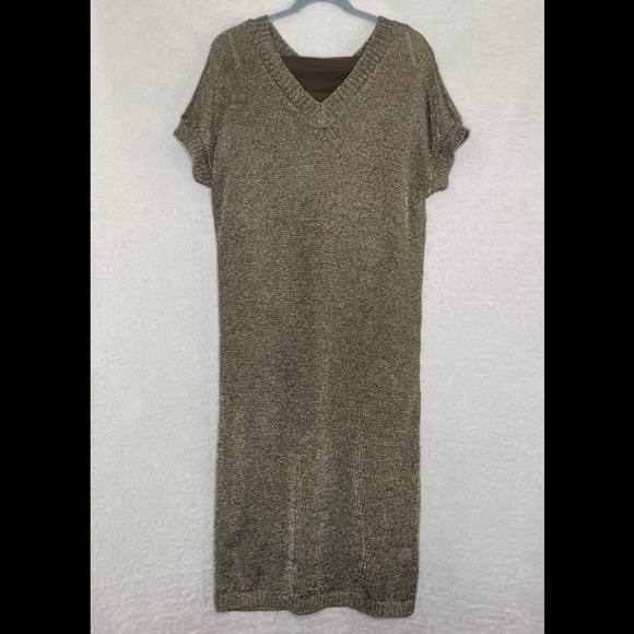 Tuckernuck Bronze Metallic Knit Indie Midi Dress-Brown-Women’s M-Party-Cocktail - Picture 5 of 16